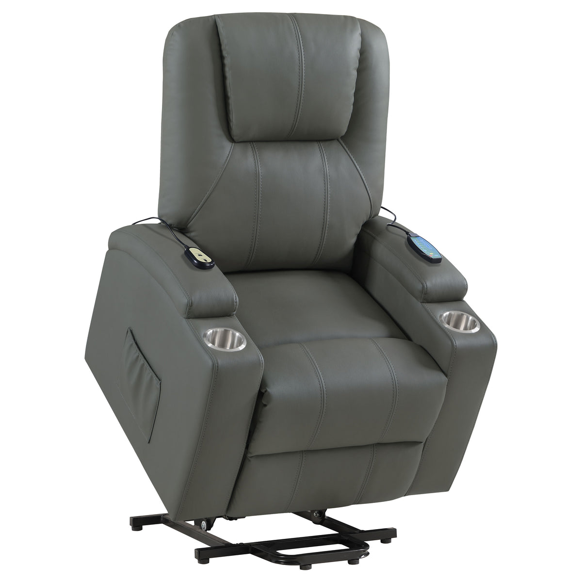 Armstrong Channel-Stitched Faux Leather Power Lift Massage Recliner - Grey