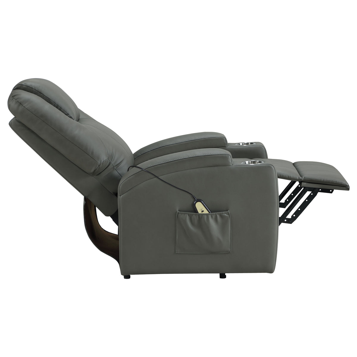 Armstrong Channel-Stitched Faux Leather Power Lift Massage Recliner - Grey