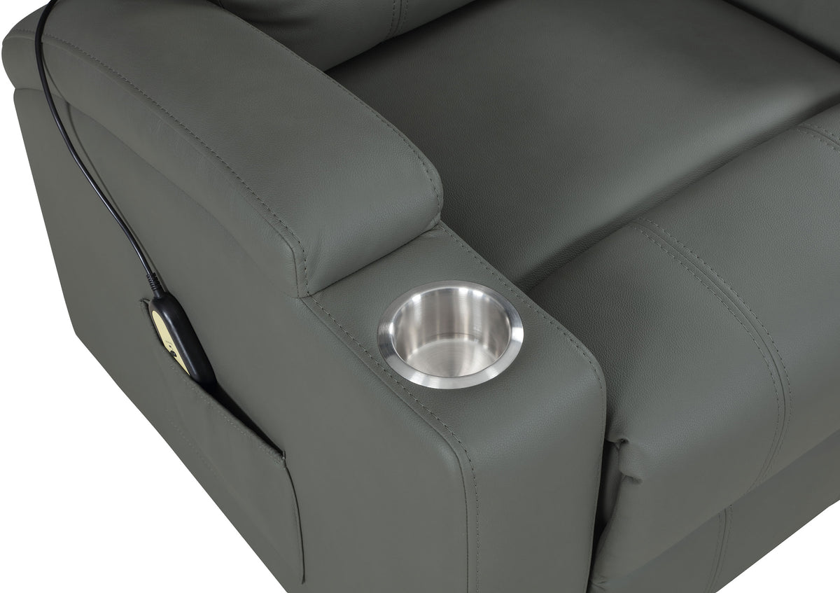Armstrong Channel-Stitched Faux Leather Power Lift Massage Recliner - Grey