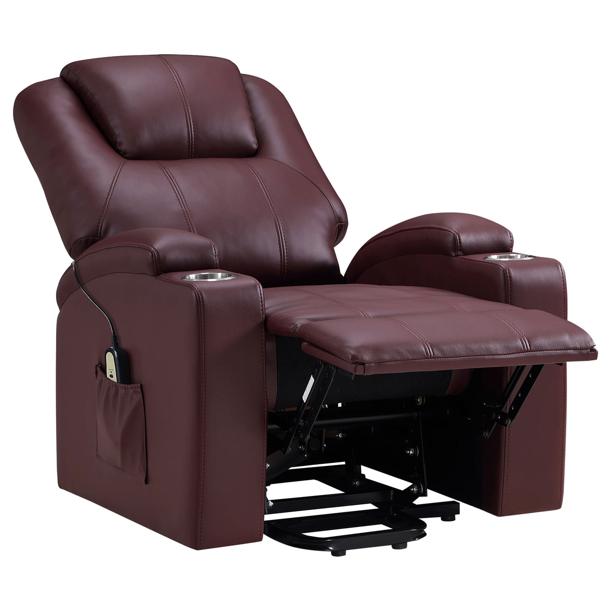 Armstrong Channel-Stitched Faux Leather Power Lift Massage Recliner - Wine