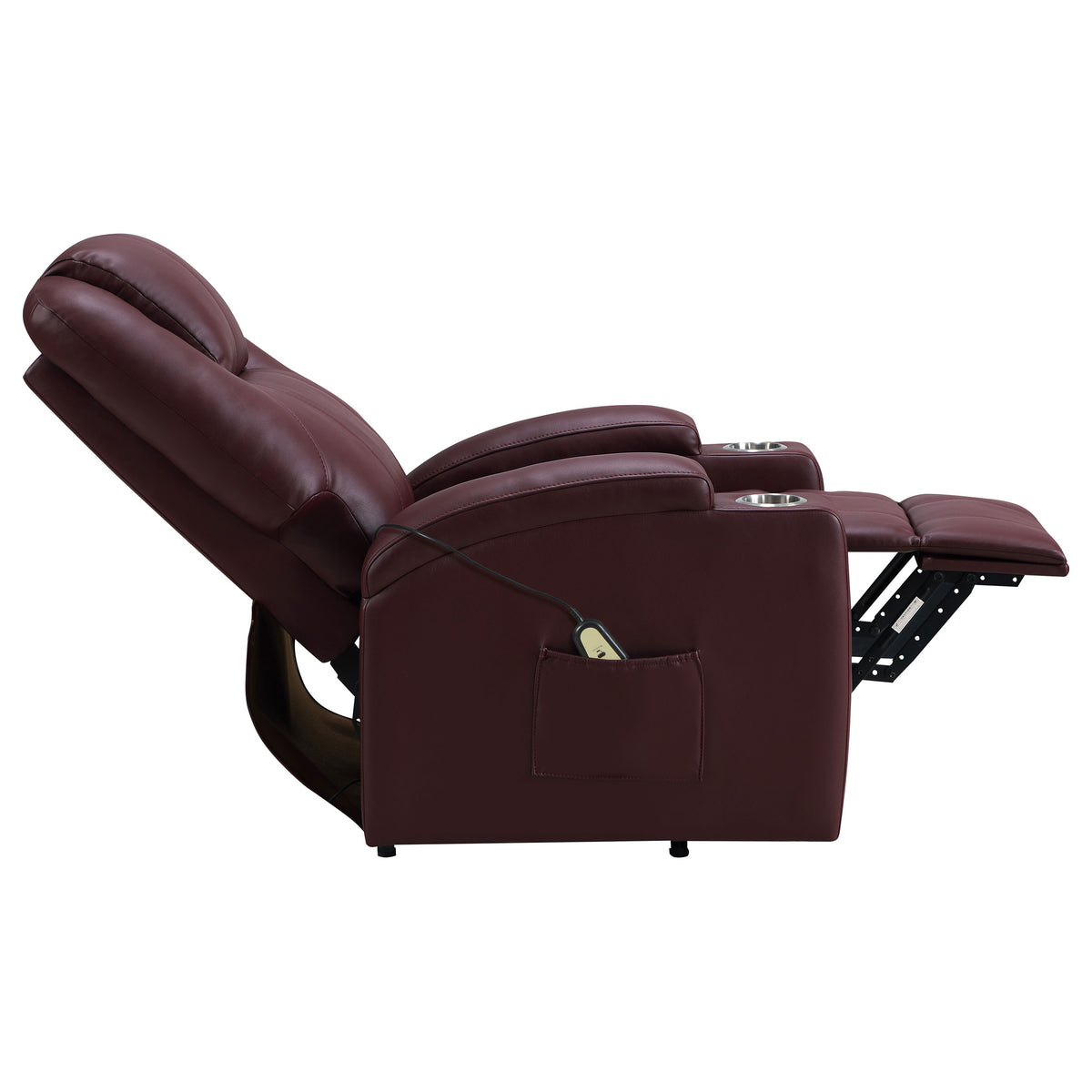 Armstrong Channel-Stitched Faux Leather Power Lift Massage Recliner - Wine