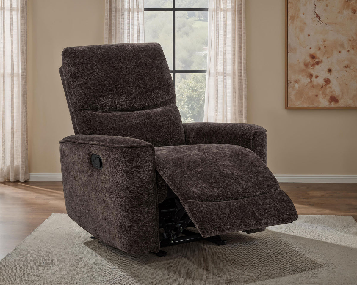 Navarro Chenille Upholstered Glider Recliner - Dark Brown