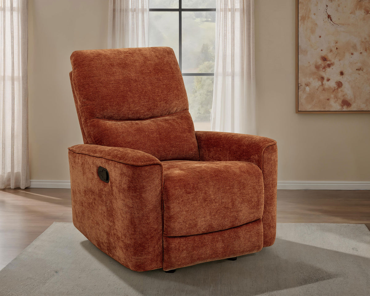 Navarro Chenille Upholstered Glider Recliner - Burnt Orange