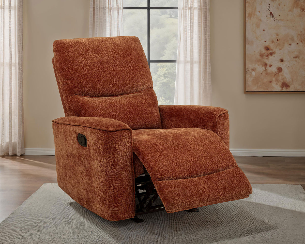 Navarro Chenille Upholstered Glider Recliner - Burnt Orange
