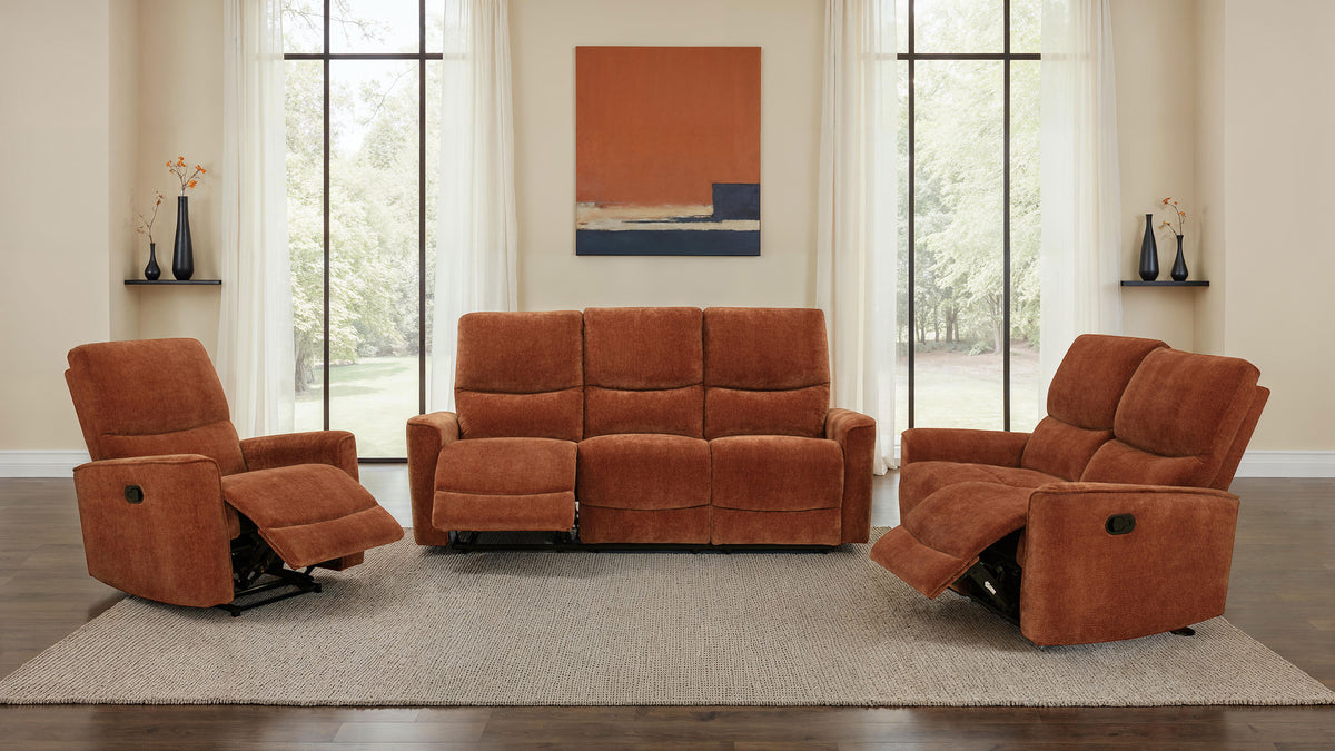Navarro Chenille Upholstered Glider Recliner - Burnt Orange