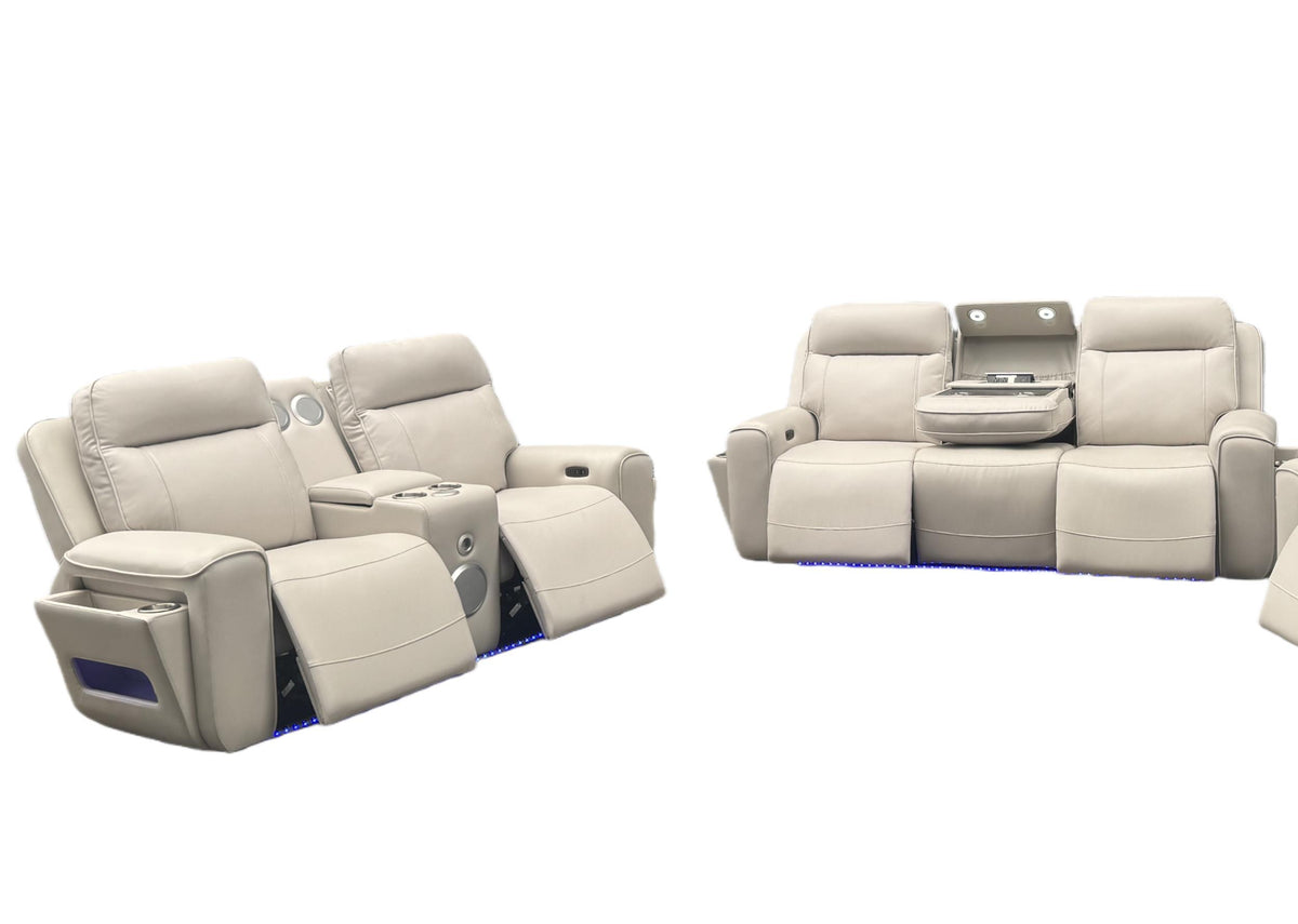 Rojas 2-Piece Dual Power Reclining Sofa Set with Drop-Down Console Greige