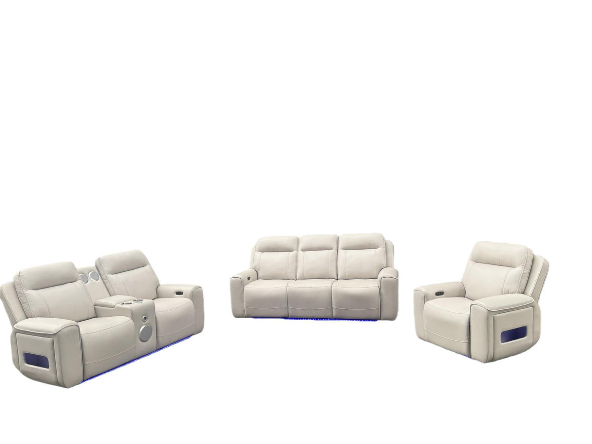 Rojas 3-Piece Dual Power Reclining Sofa Set with Drop-Down Console Greige