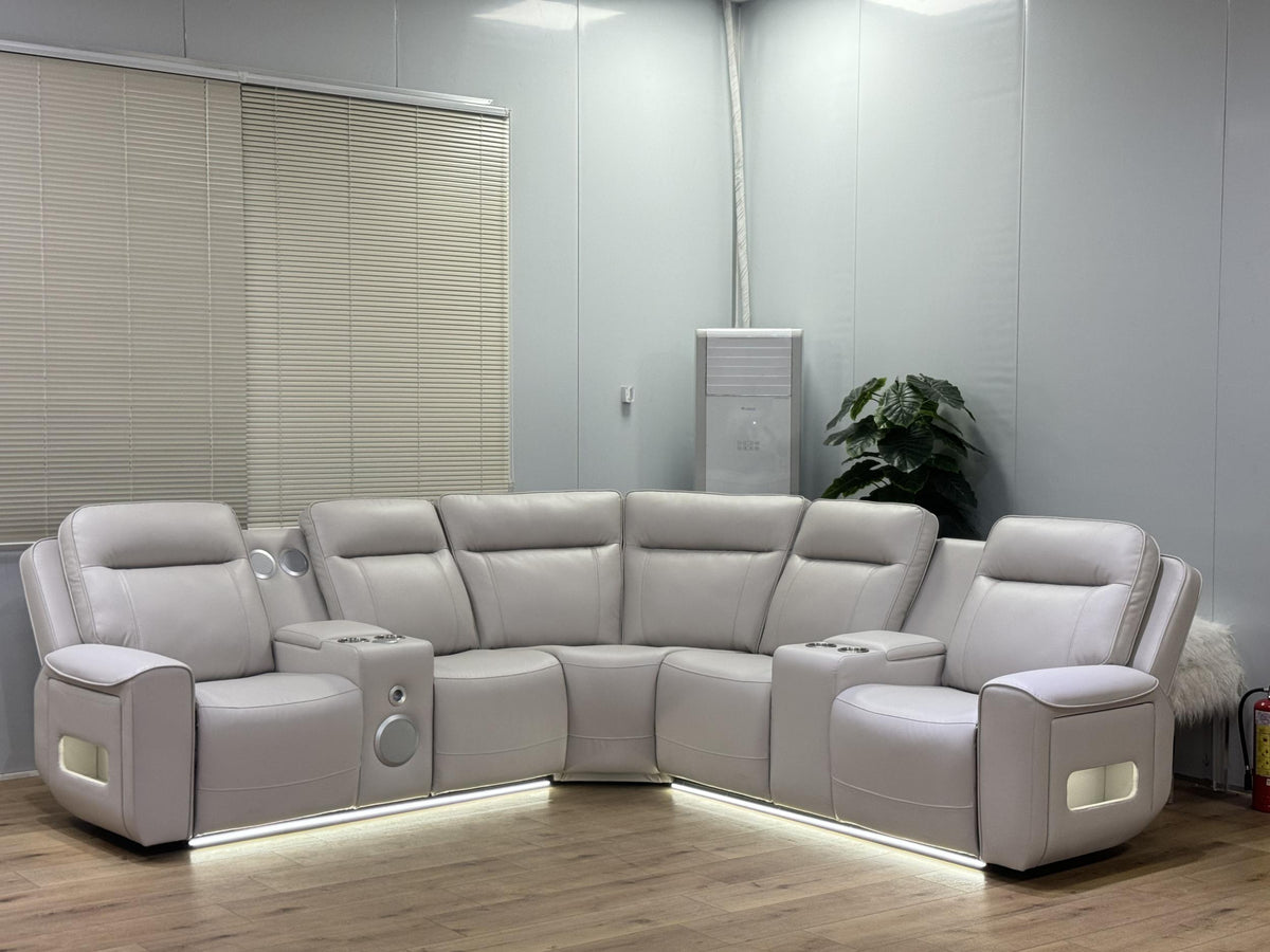 Rojas 3-Piece Dual Power L-Shaped Sectional Sofa with Bluetooth - Greige