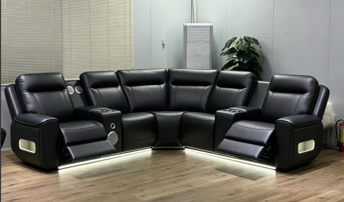 Rojas 3-Piece Dual Power L-Shaped Sectional Sofa with Bluetooth - Black