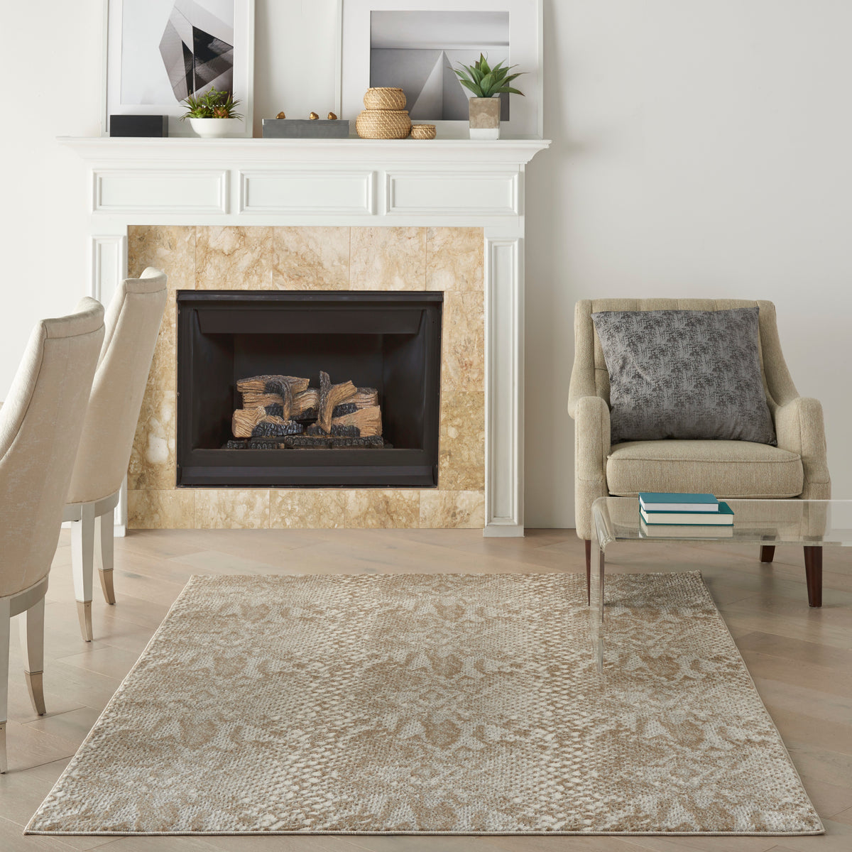 Solace SLA06 Ivory Beige Rug - room scene