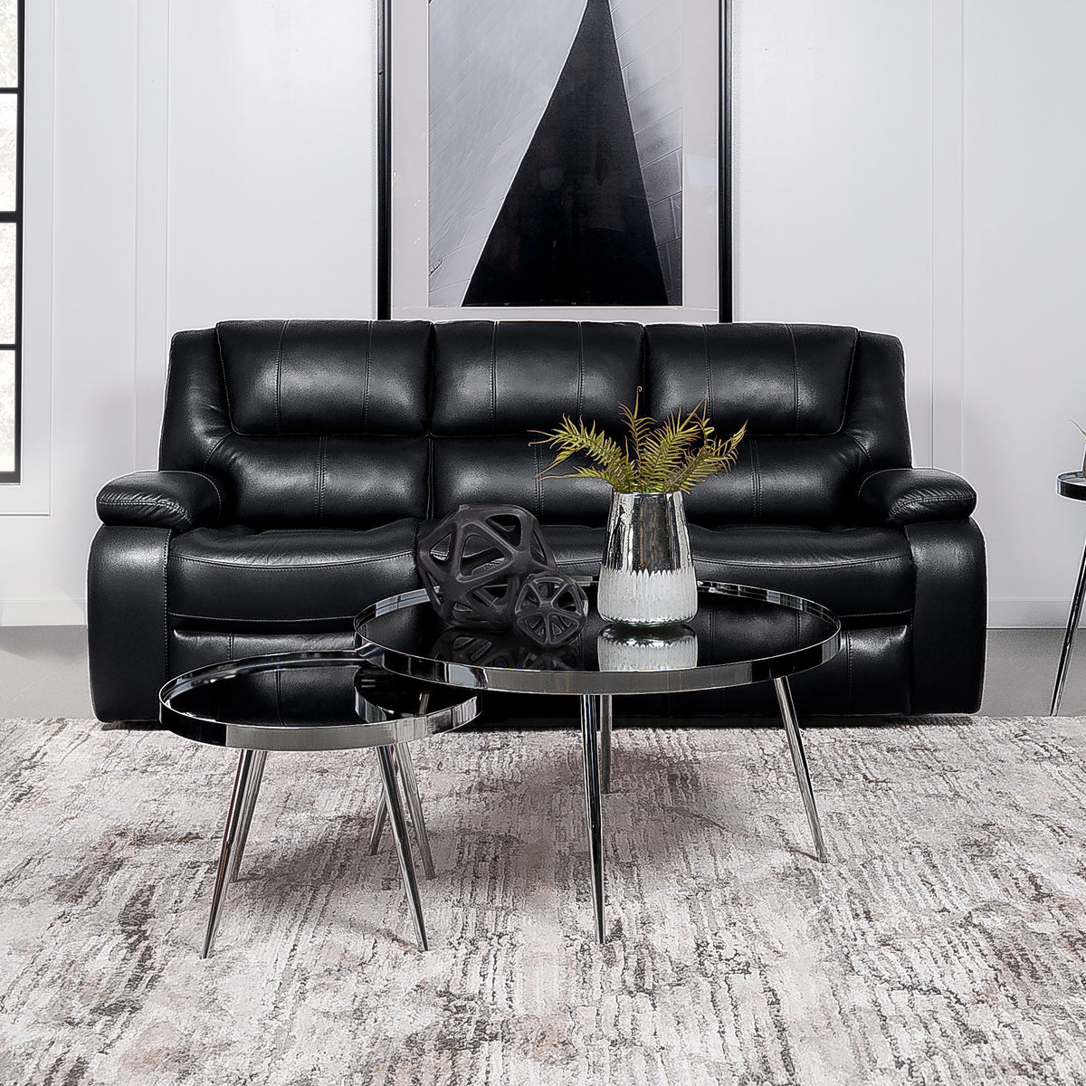 Camila Upholstered Motion Reclining Sofa - Black