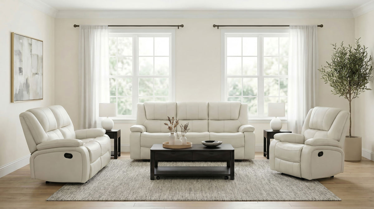 Camila 3-piece Upholstered Reclining Sofa Set - White