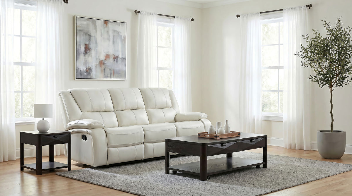Camila Upholstered Motion Reclining Sofa - White
