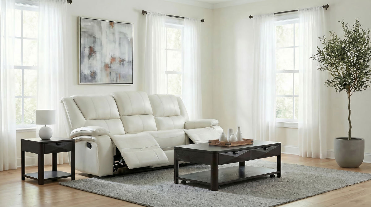 Camila Upholstered Motion Reclining Sofa - White