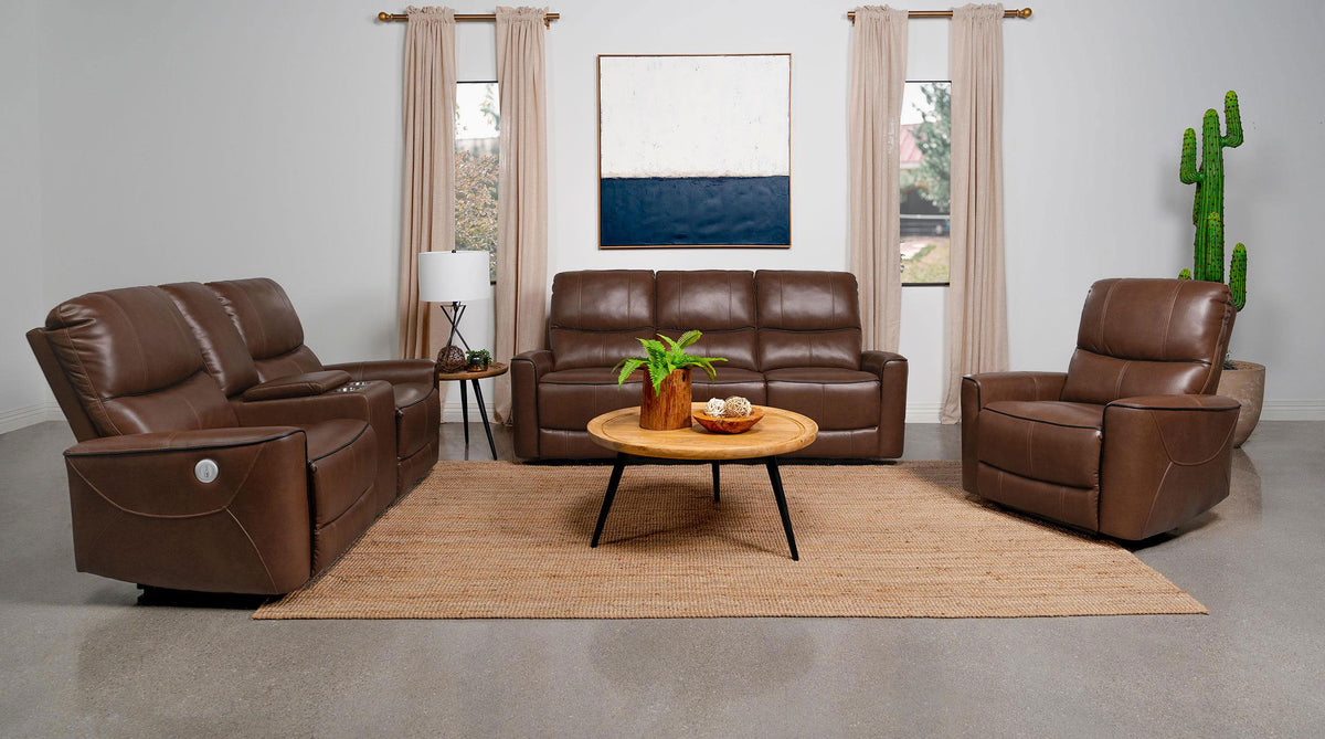 Greenfield 3-piece Power Reclining Sofa Set - Saddle Brown