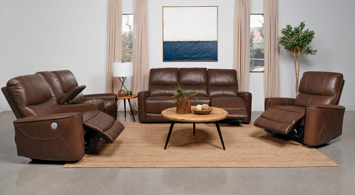 Greenfield 3-piece Power Reclining Sofa Set - Saddle Brown