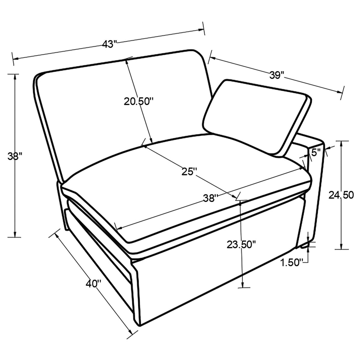 Collins Modular Power Recliner - Black, Right Arm Facing