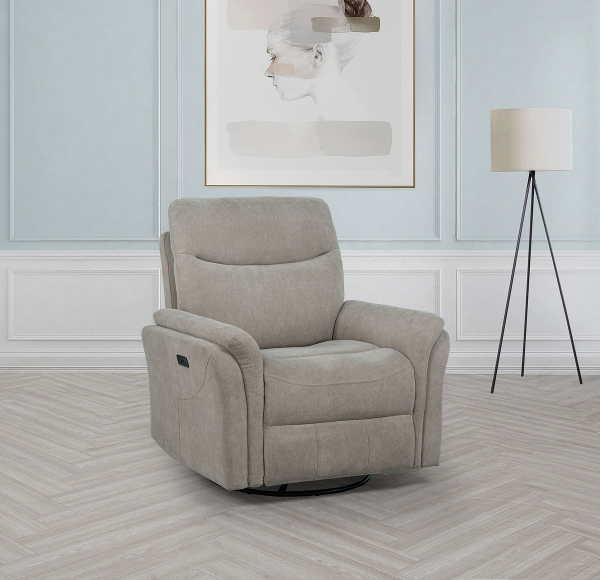 Adler Upholstered Power Swivel Glider Recliner - Greige