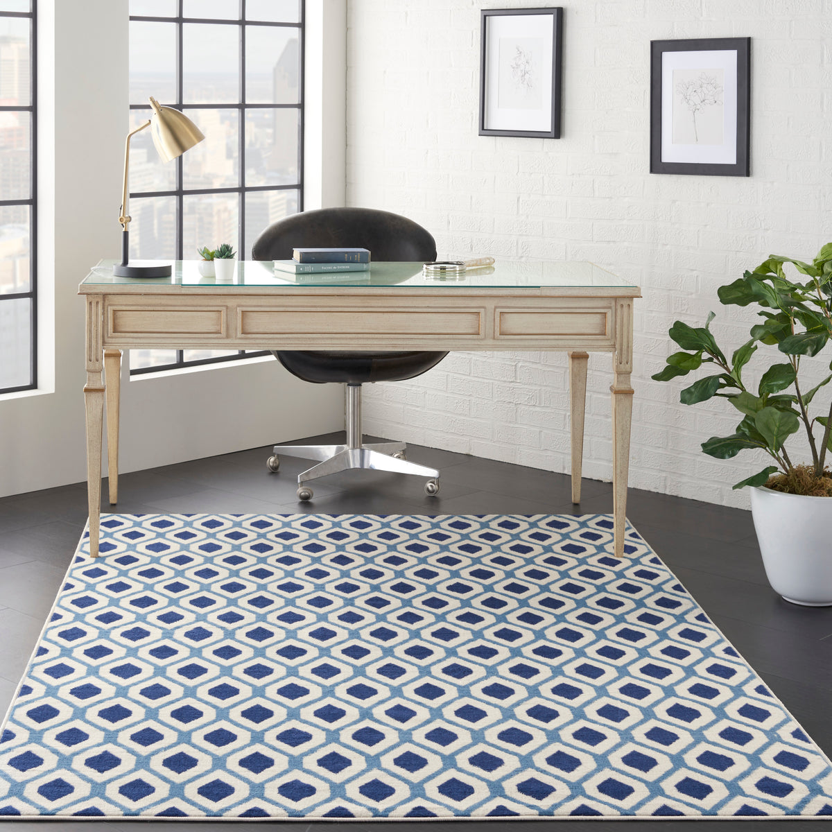 Grafix GRF22 White Navy Rug - room scene
