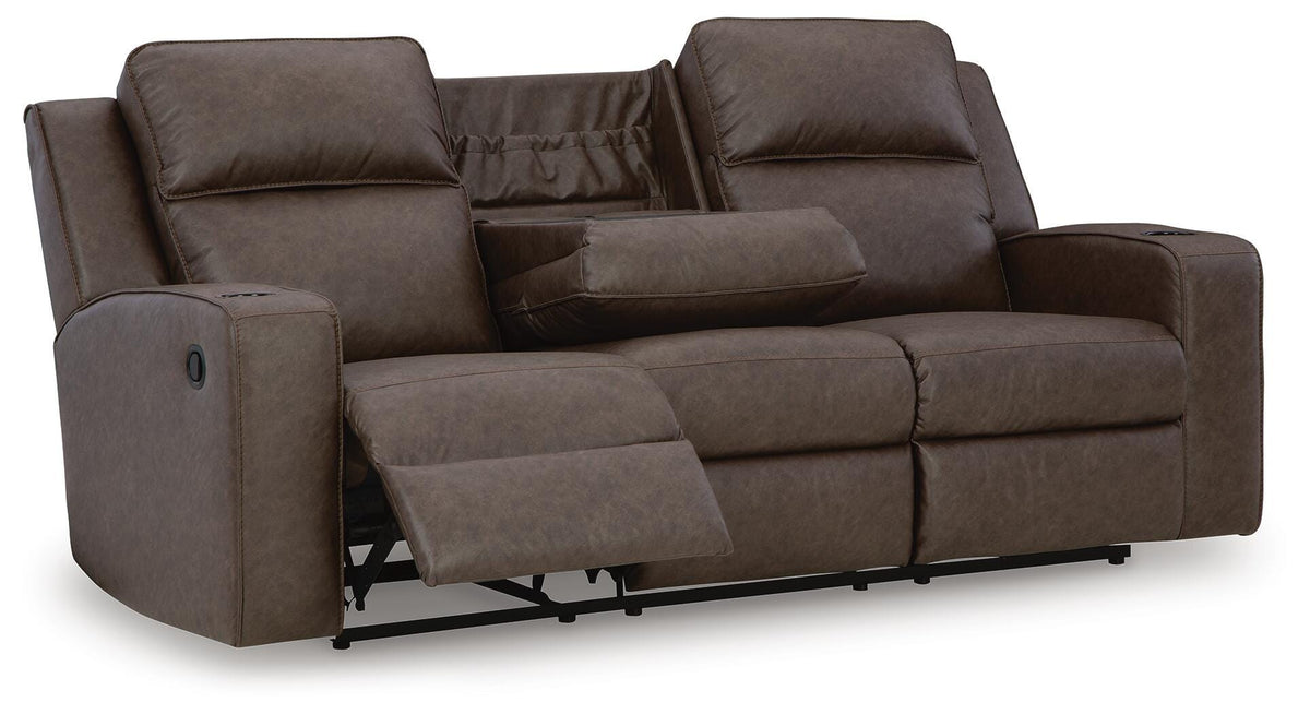 Lavenhorne REC Sofa w/Drop Down Table Faux Leather