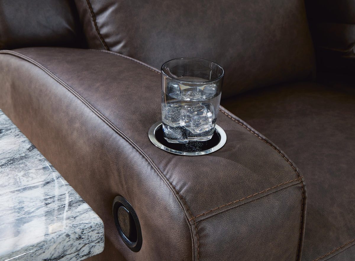 Lavenhorne REC Sofa w/Drop Down Table Faux Leather