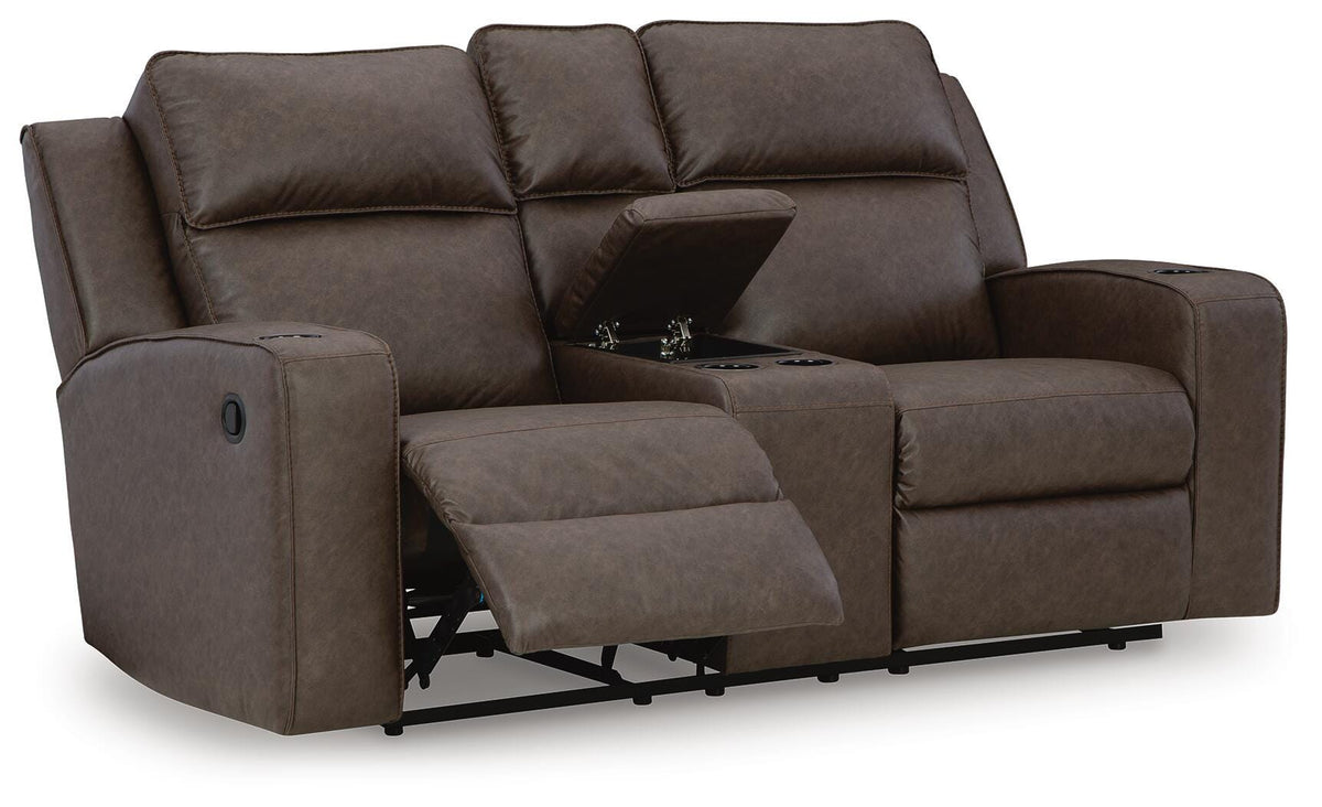 Lavenhorne DBL Rec Loveseat w/Console Faux Leather - Umber