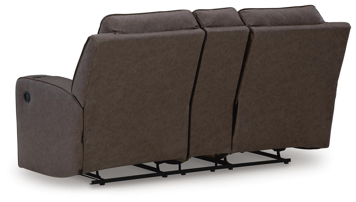 Lavenhorne DBL Rec Loveseat w/Console Faux Leather - Umber