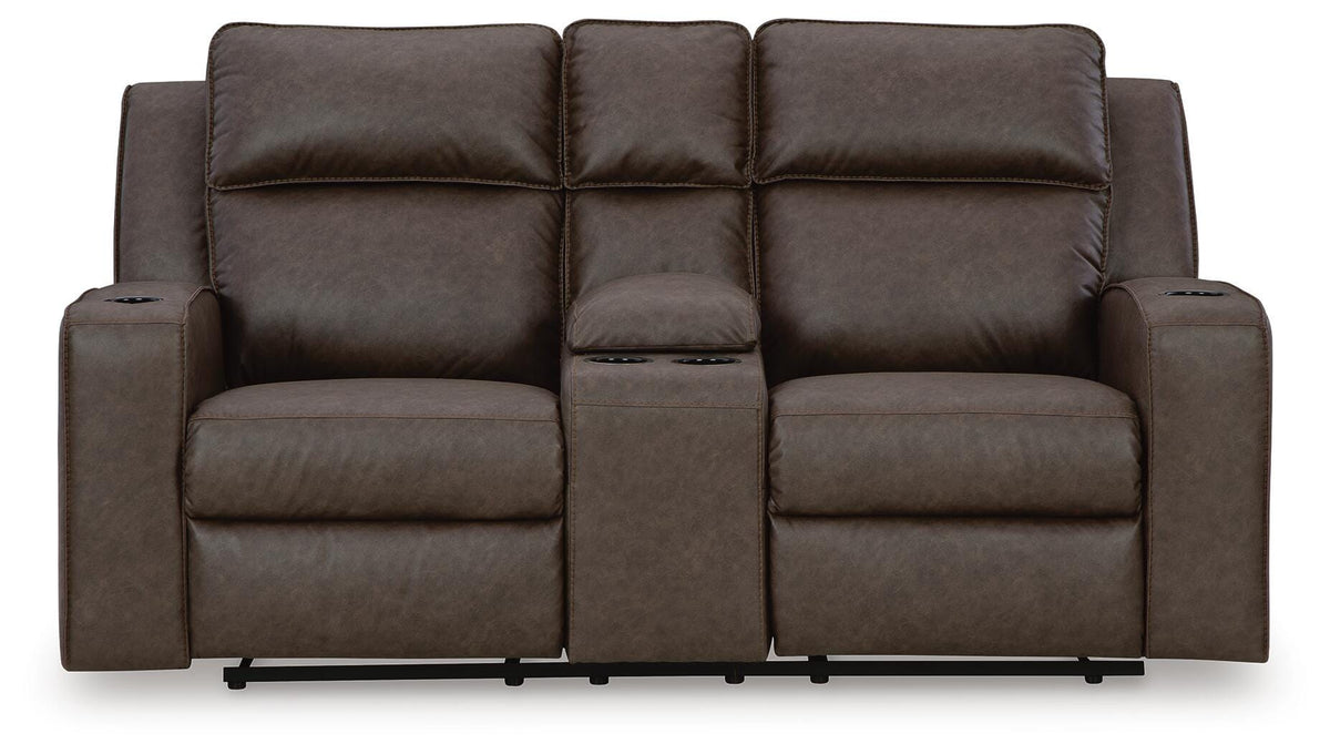 Lavenhorne DBL Rec Loveseat w/Console Faux Leather - Umber