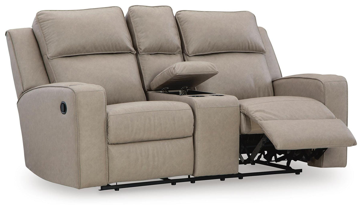 Lavenhorne DBL Rec Loveseat w/Console Faux Leather - Pebble