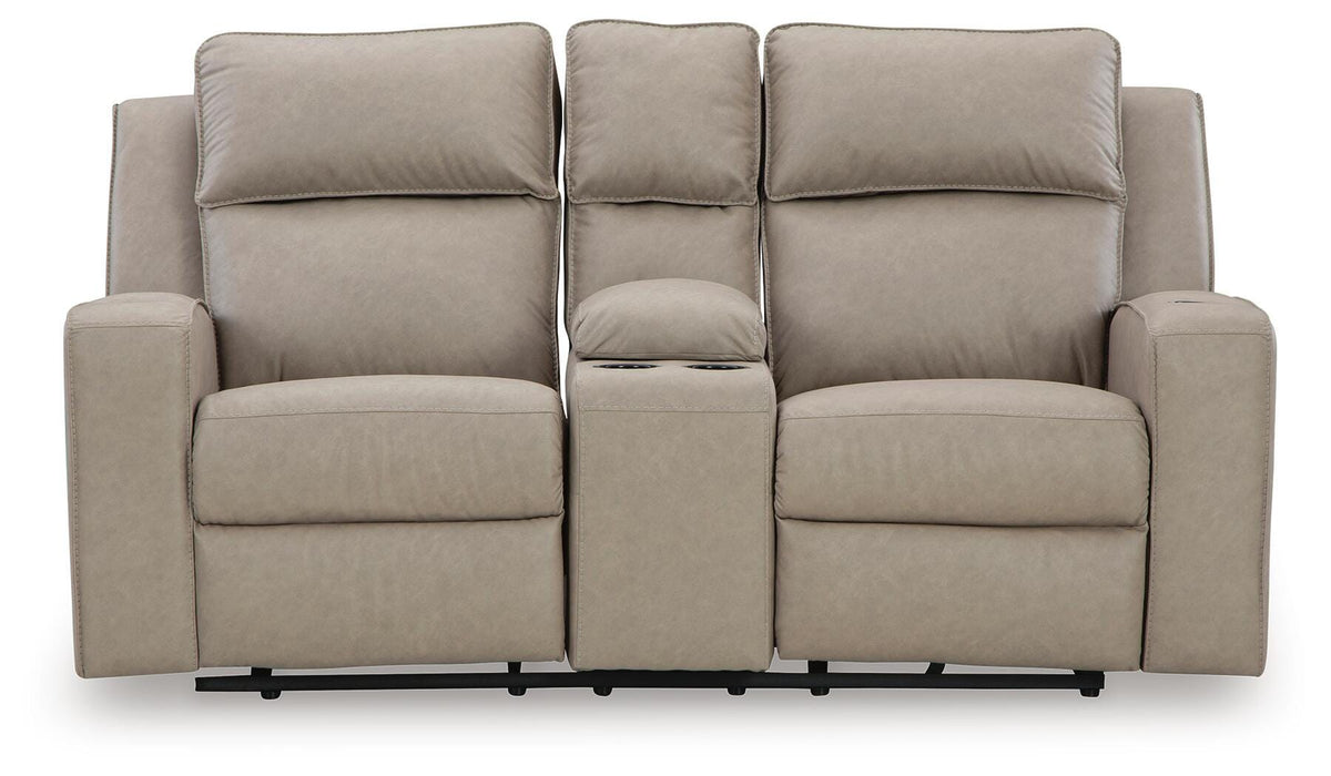 Lavenhorne DBL Rec Loveseat w/Console Faux Leather - Pebble