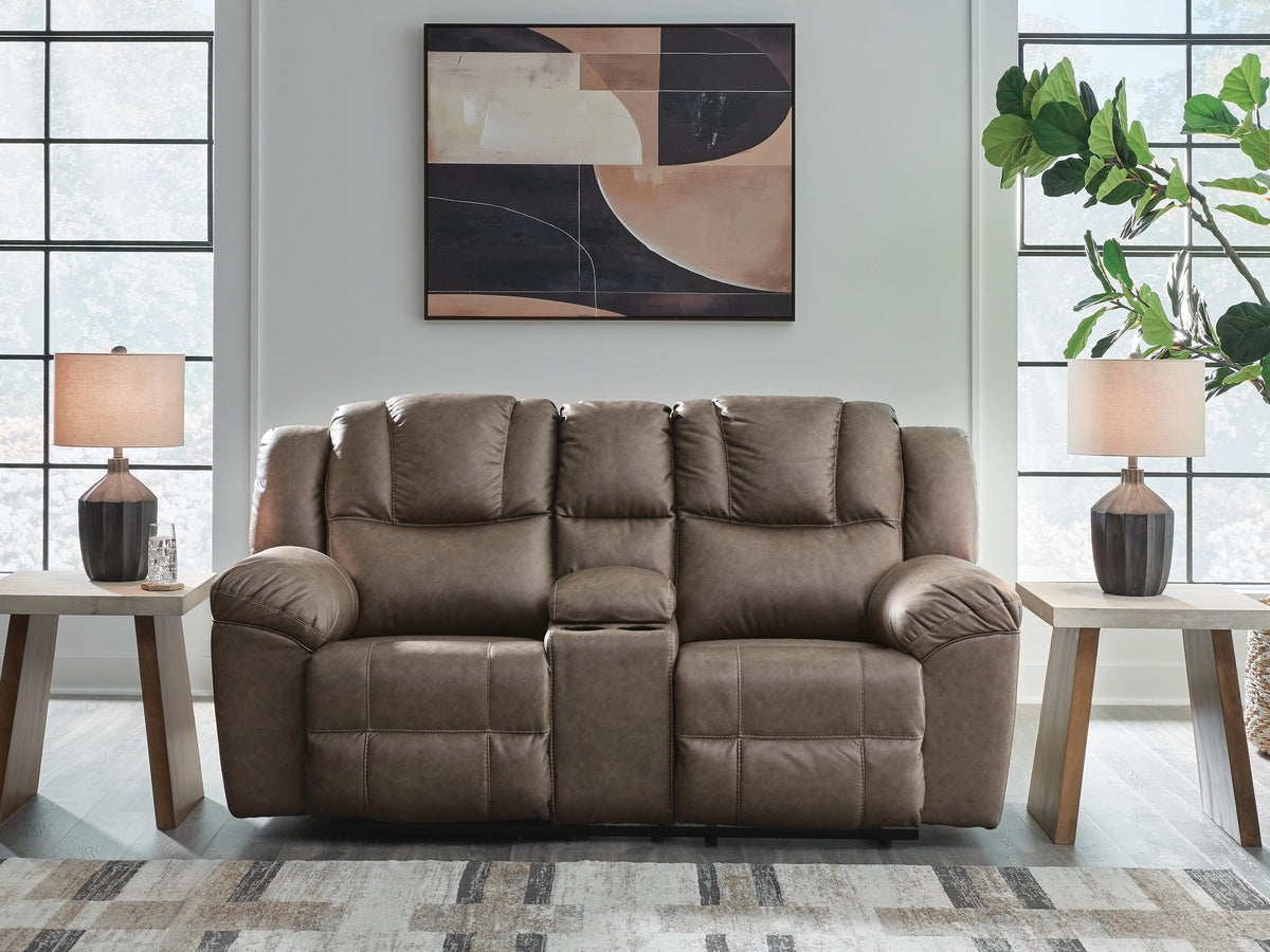 Lowilla DBL Rec Loveseat w/Console Faux Leather