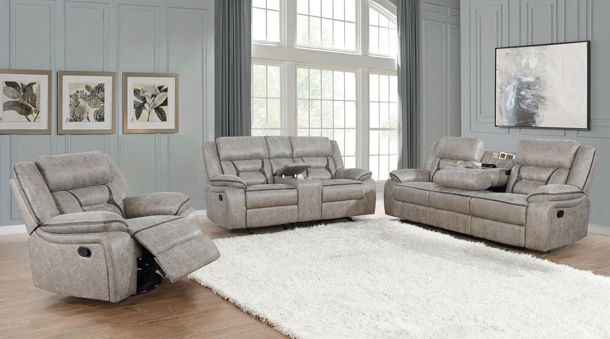 Greer 3-piece Upholstered Reclining Sofa Set - Taupe