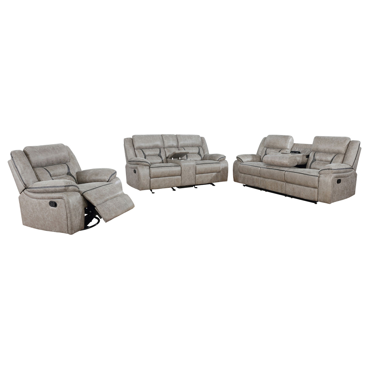 Greer 3-piece Upholstered Reclining Sofa Set - Taupe
