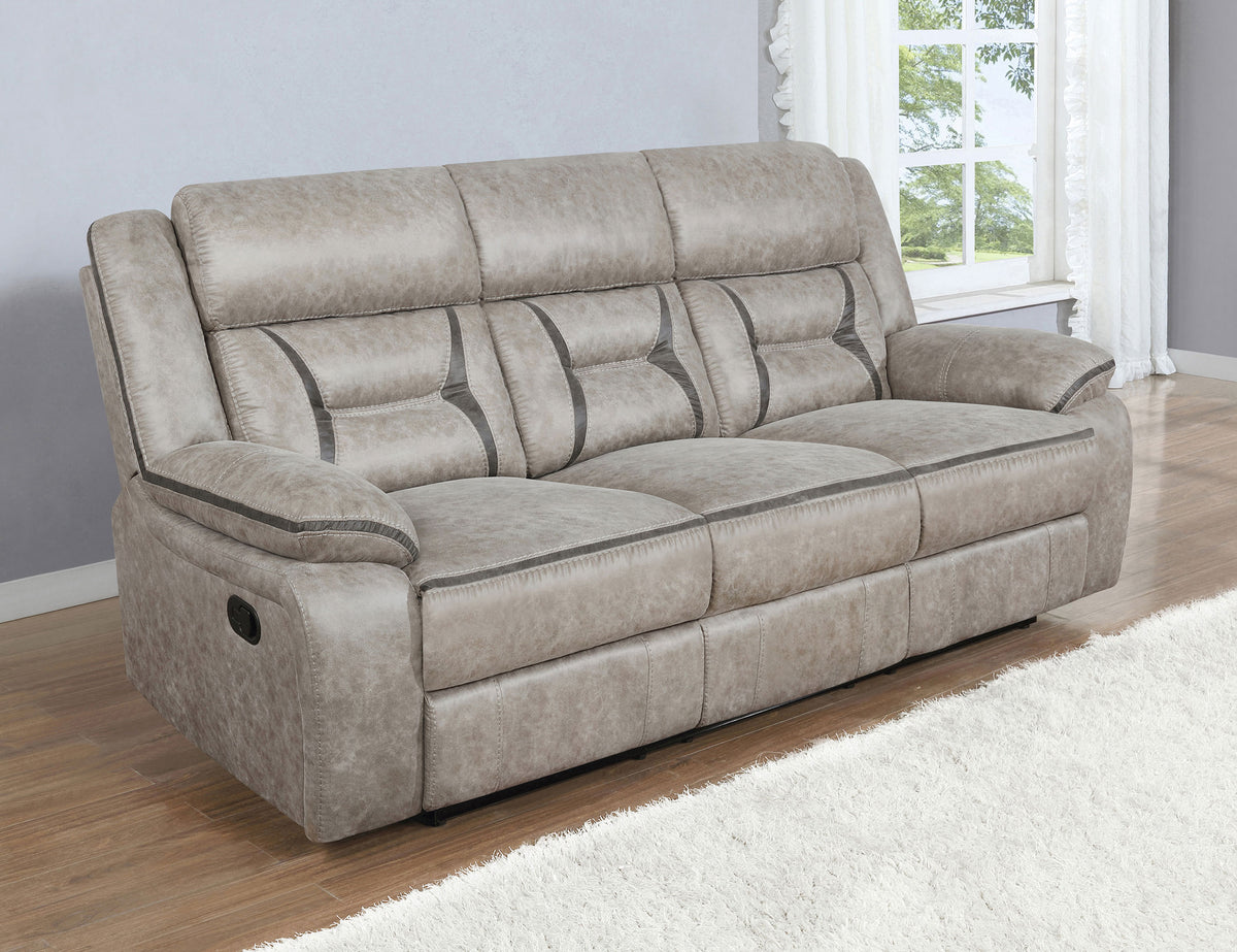 Greer Upholstered Motion Reclining Sofa - Taupe