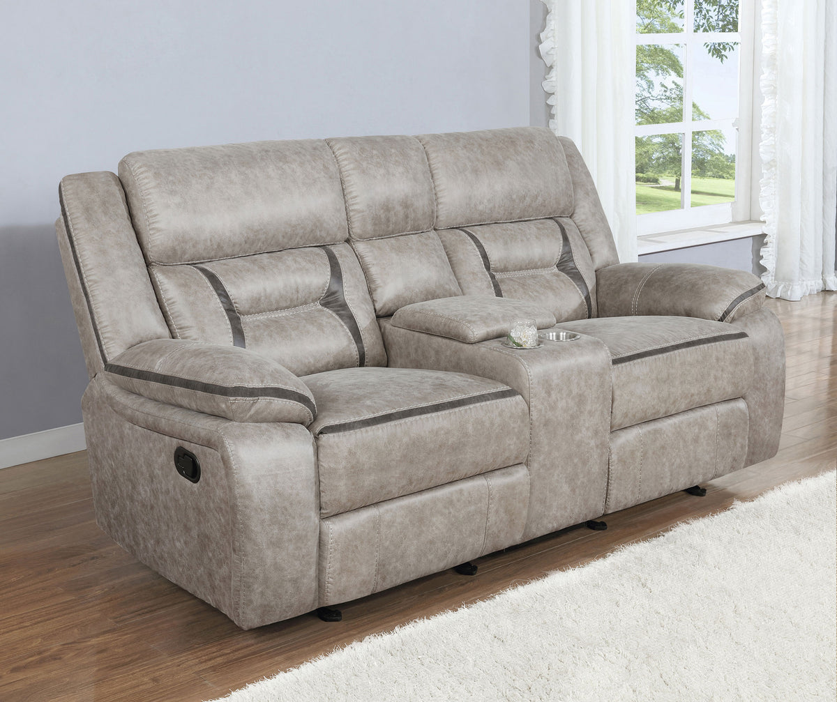 Greer Upholstered Motion Reclining Loveseat - Taupe