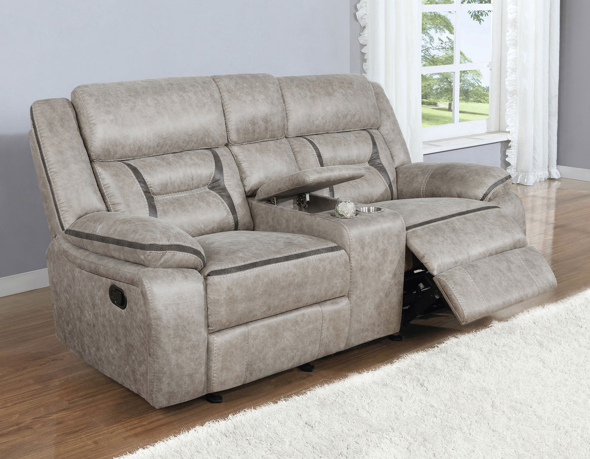 Greer Upholstered Motion Reclining Loveseat - Taupe