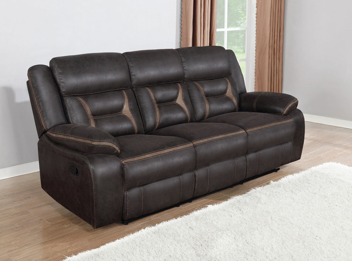 Greer Upholstered Motion Reclining Sofa - Brown