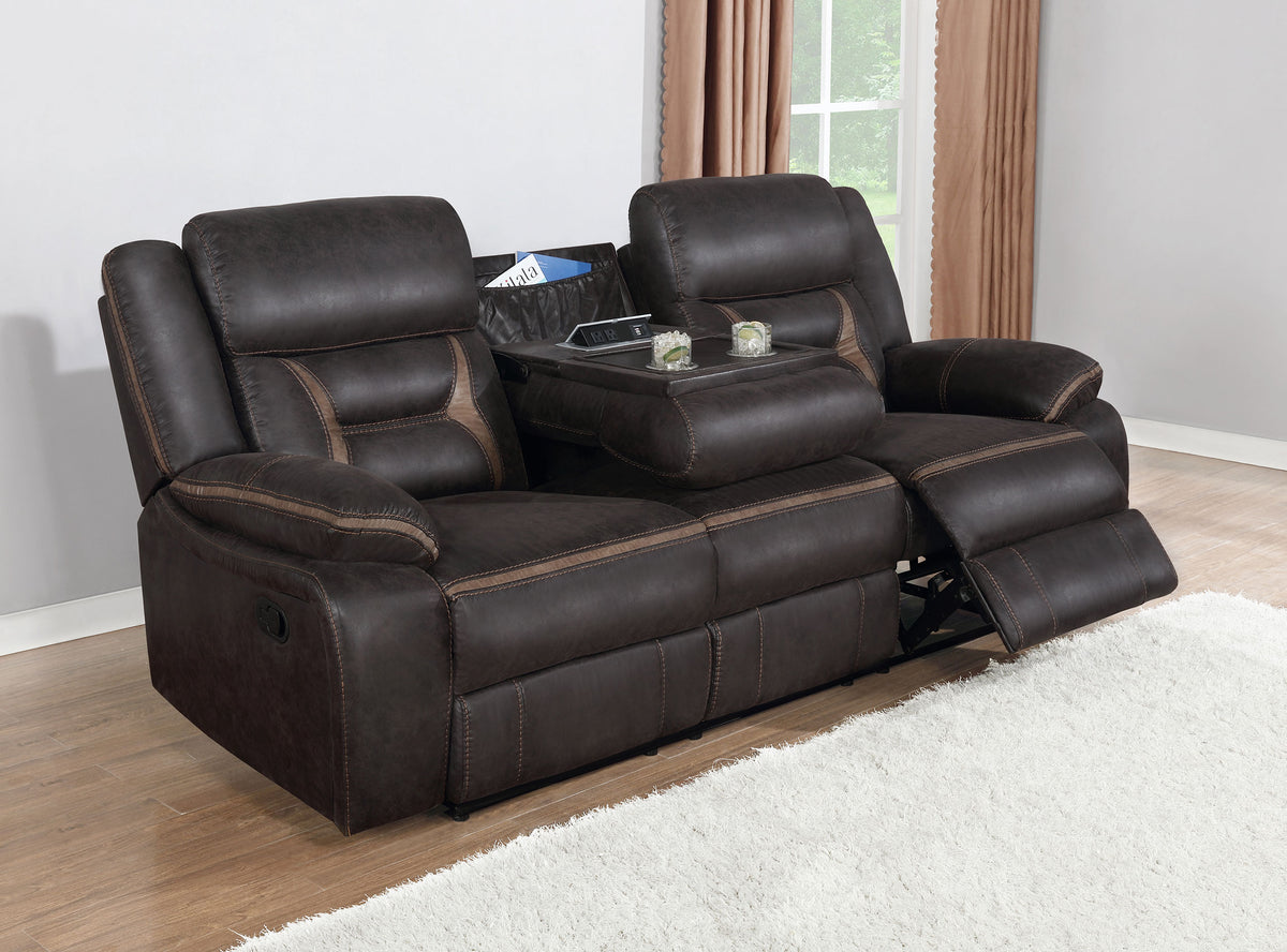 Greer Upholstered Motion Reclining Sofa - Brown
