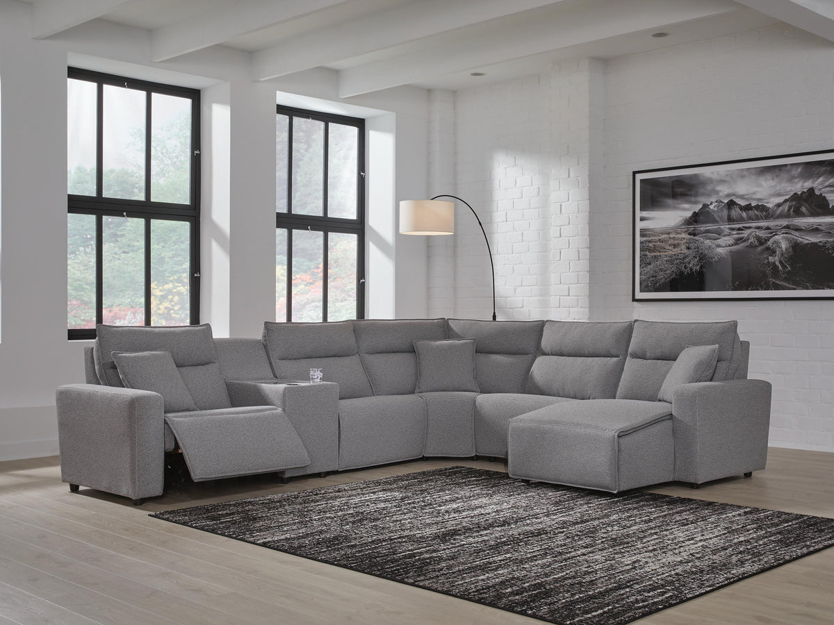 Modmax II 6-Piece Power Reclining Sectional with Chaise and Console Next-Gen Nuvella™ - Salt and Pepper, Right Arm Facing