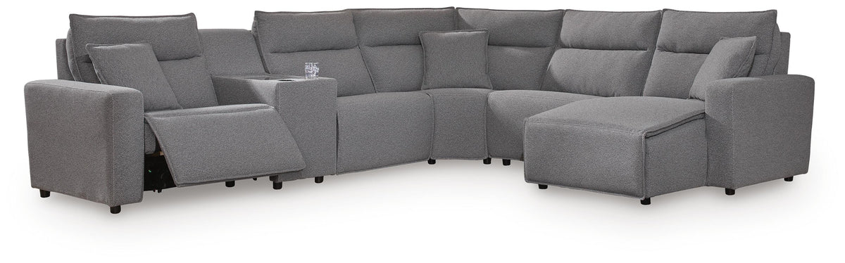 Modmax II 6-Piece Power Reclining Sectional with Chaise and Console Next-Gen Nuvella™ - Salt and Pepper, Right Arm Facing