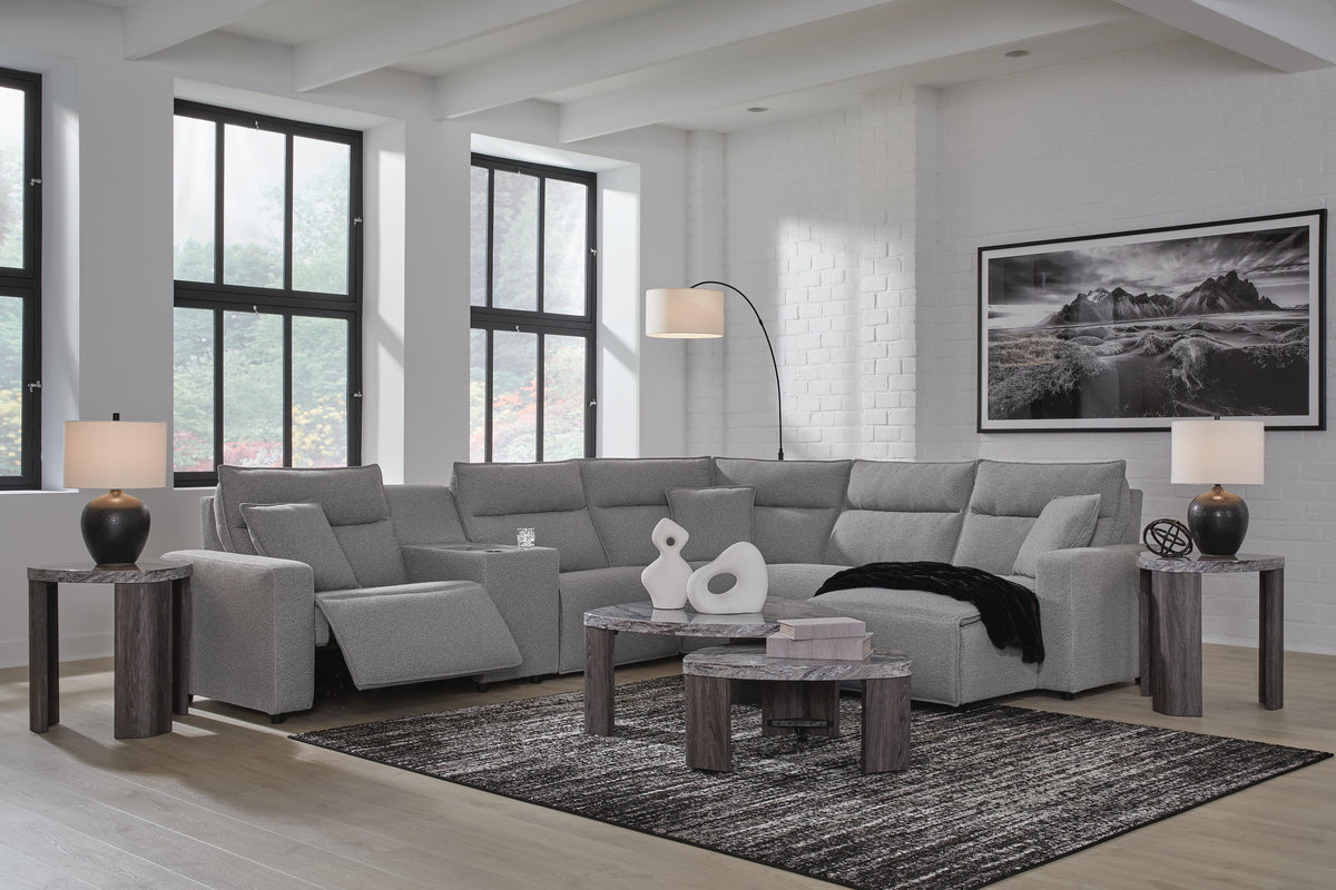 Modmax II 6-Piece Power Reclining Sectional with Chaise and Console Next-Gen Nuvella™ - Salt and Pepper, Right Arm Facing
