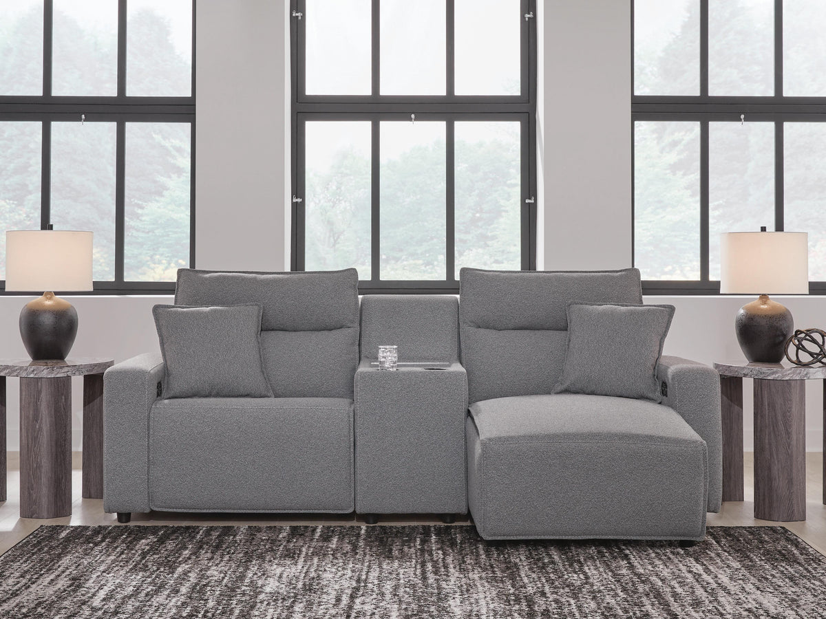 Modmax II 3-Piece Power Reclining Sectional with Chaise and Console Next-Gen Nuvella™ - Salt and Pepper, Right Arm Facing