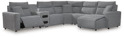 Modmax II 6-Piece Reclining Sectional with Chaise and Audio Console Next-Gen Nuvella™ - Salt and Pepper, Right Arm Facing