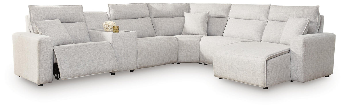 Modmax II 6-Piece Power Reclining Sectional with Chaise and Console Next-Gen Nuvella™ - Stone, Right Arm Facing