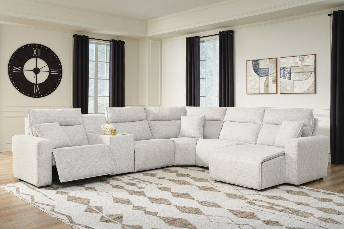 Modmax II 6-Piece Power Reclining Sectional with Chaise and Console Next-Gen Nuvella™ - Stone, Right Arm Facing