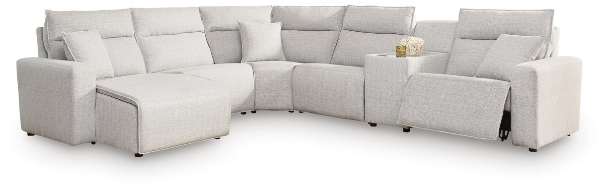 Modmax II 6-Piece Power Reclining Sectional with Chaise and Console Next-Gen Nuvella™ - Stone, Left Arm Facing