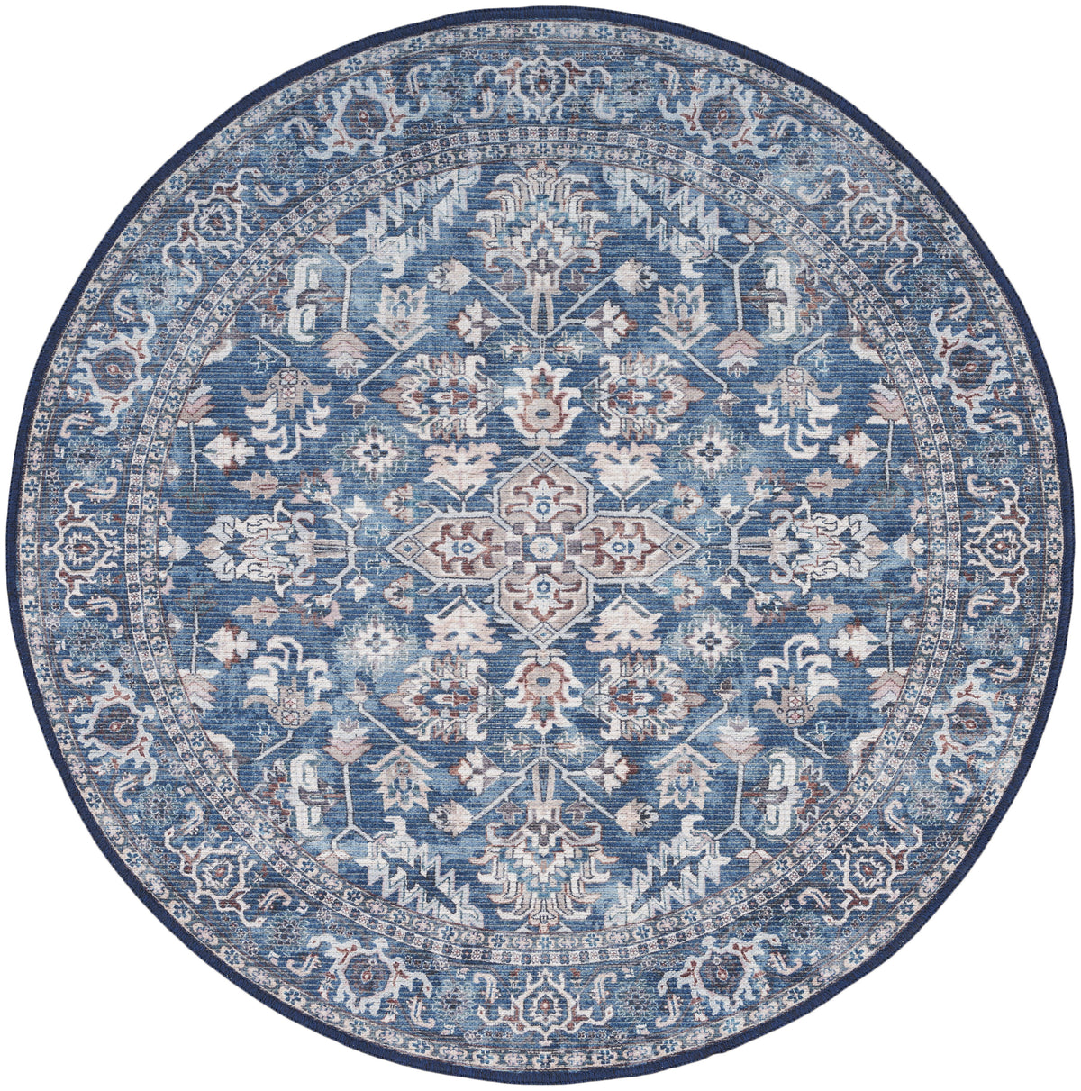 New Concept Washables SR104 Navy Ivory Rug - Round