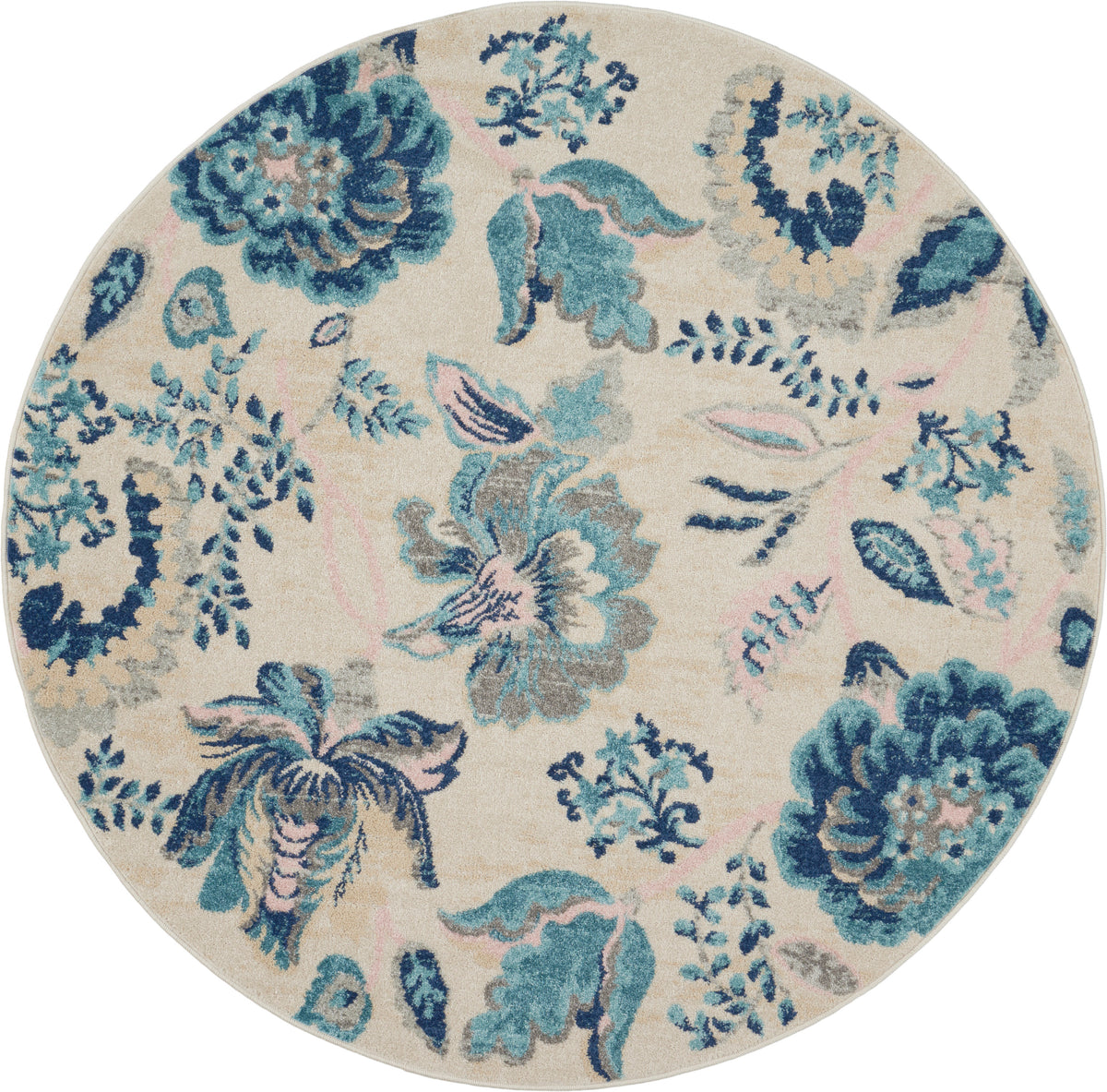 Tranquil TRA02 Ivory Light Blue Rug - Round