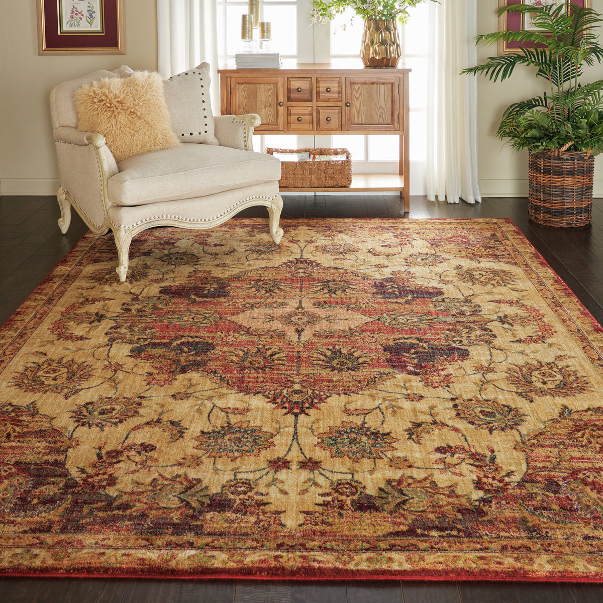 Jewel JEL01 Cream Red Rug - room scene