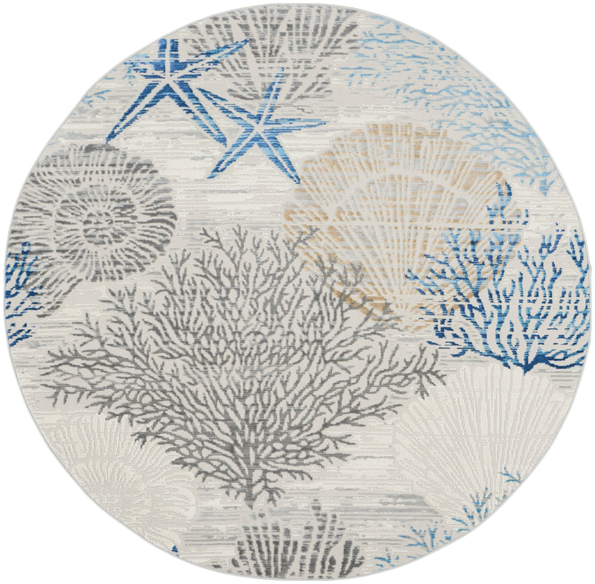 Seaside SDS04 Ivory Grey Blue Rug - Round